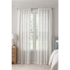 Set of 2 White Sheer Curtain Panels Linen Look Rod Pocket 84x36” Textured Lines